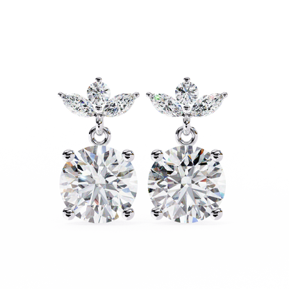 Twin Bloom – Marquise & Round Lab Diamond Double-Leaf Earrings