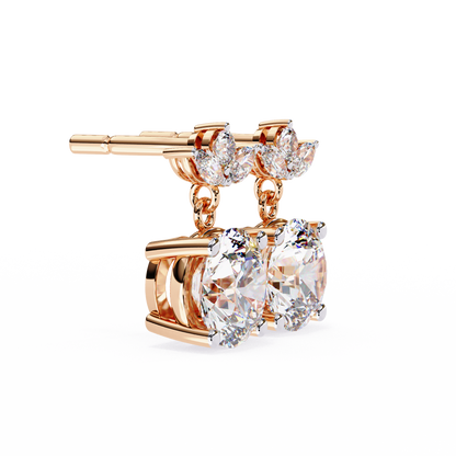 Twin Bloom – Marquise & Round Lab Diamond Double-Leaf Earrings