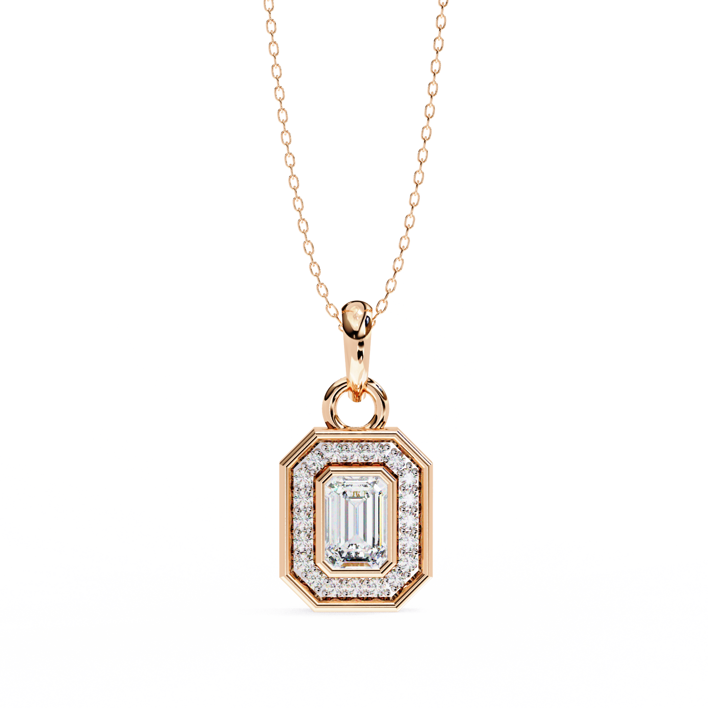 Emerald Crest – Emerald & Round Lab Diamond Cluster Pendant