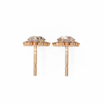 Petal Drape – Round Lab Diamond Vine Stud Earrings in 14K Gold