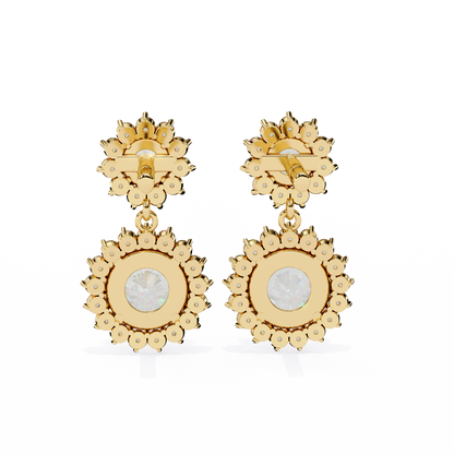 Petal Drape – Round Lab Diamond Vine Stud Earrings in 14K Gold