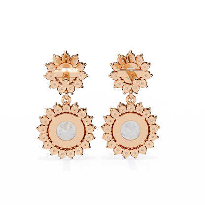 Petal Drape – Round Lab Diamond Vine Stud Earrings in 14K Gold