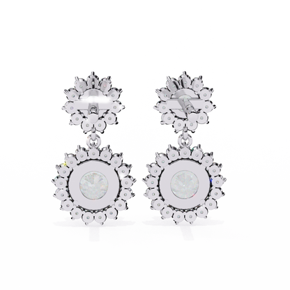 Petal Drape – Round Lab Diamond Vine Stud Earrings in 14K Gold