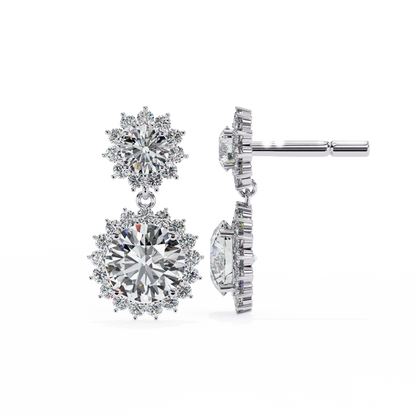 Petal Drape – Round Lab Diamond Vine Stud Earrings in 14K Gold