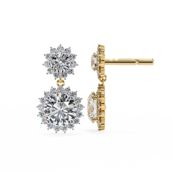 Petal Drape – Round Diamond Vine Stud Earrings in 14K Gold