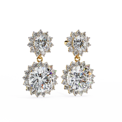 Petal Drape – Round Lab Diamond Vine Stud Earrings in 14K Gold