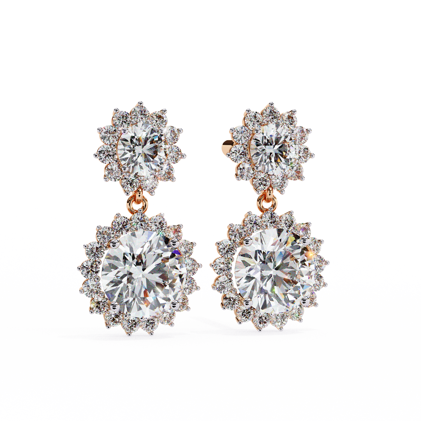 Petal Drape – Round Diamond Vine Stud Earrings in 14K Gold