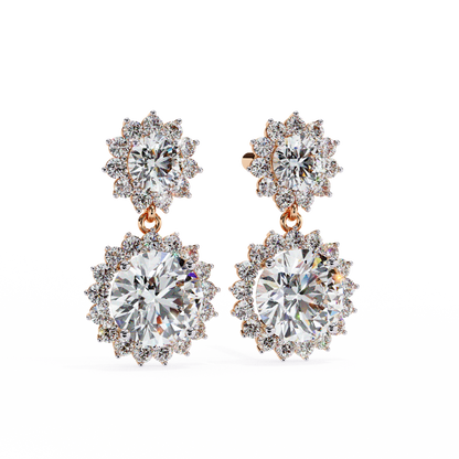 Petal Drape – Round Diamond Vine Stud Earrings in 14K Gold