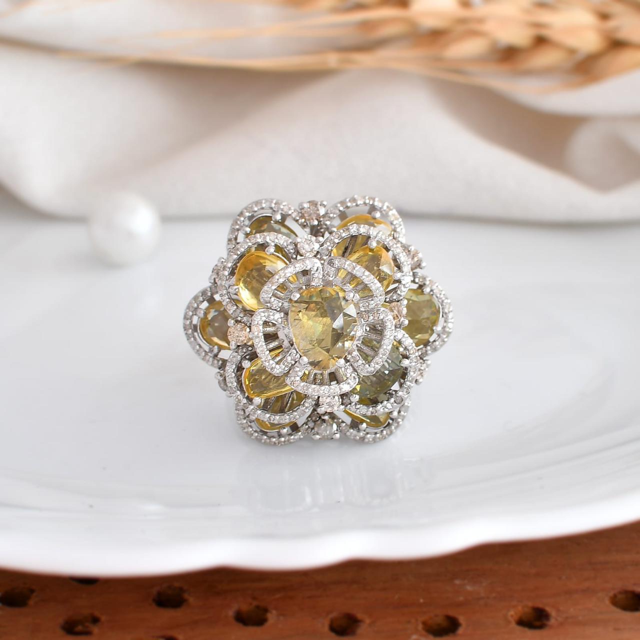 Golden Bloom Cluster Ring