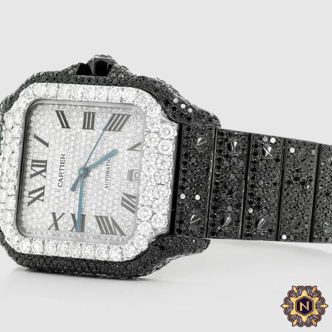 ICED OUT CARTIER
SANTOS 40MM BLACK
DIAMOND WATCH 23.5CT.