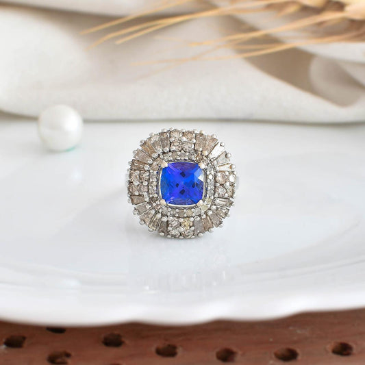 Blue Sapphire Starburst Ring