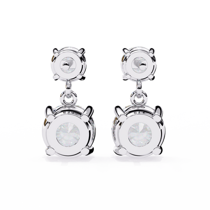 Solar Bloom – Round Lab Diamond Double Halo Drop Earrings