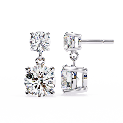 Solar Bloom – Round Lab Diamond Double Halo Drop Earrings