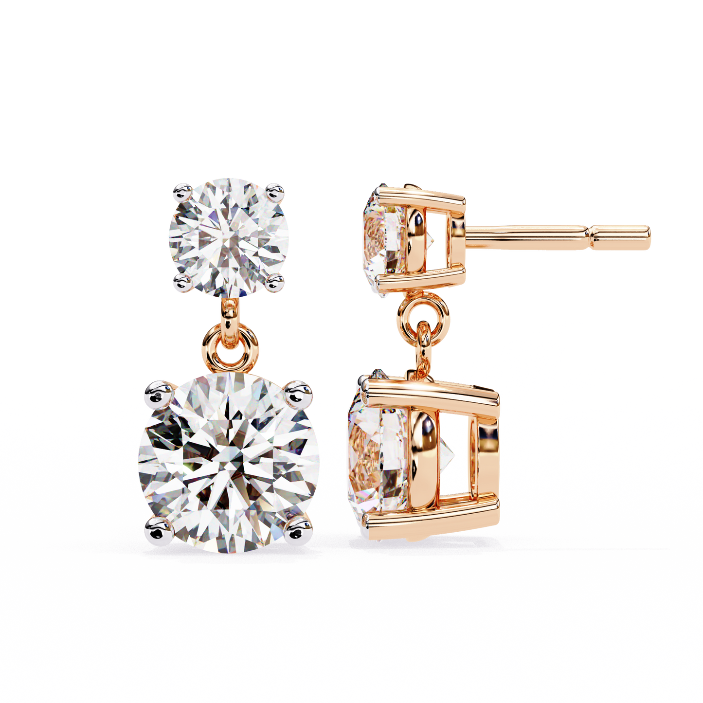 Solar Bloom – Round Lab Diamond Double Halo Drop Earrings