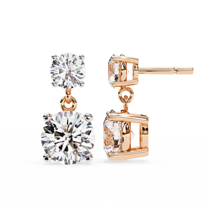 Solar Bloom – Round Lab Diamond Double Halo Drop Earrings