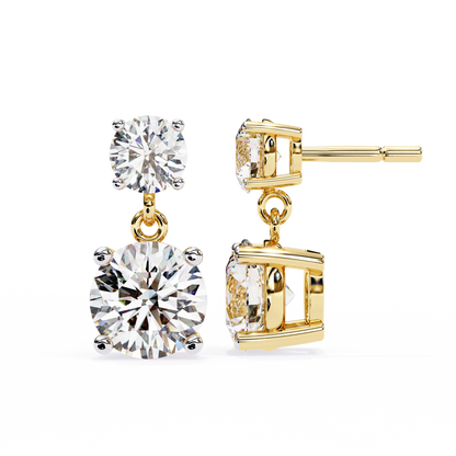 Solar Bloom – Round Lab Diamond Double Halo Drop Earrings