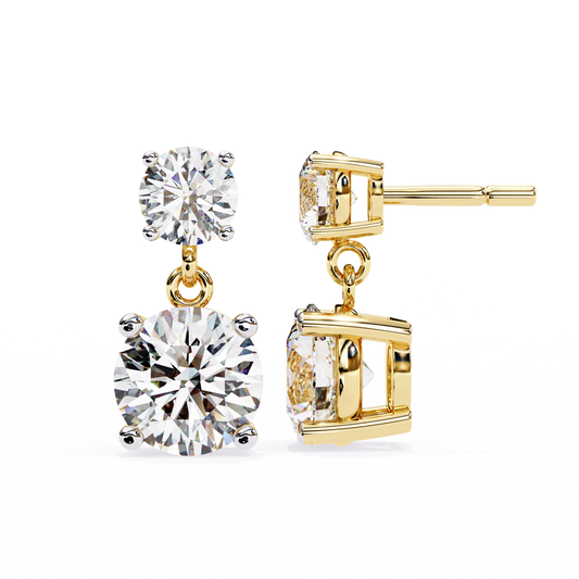 Solar Bloom – Round Lab Diamond Double Halo Drop Earrings