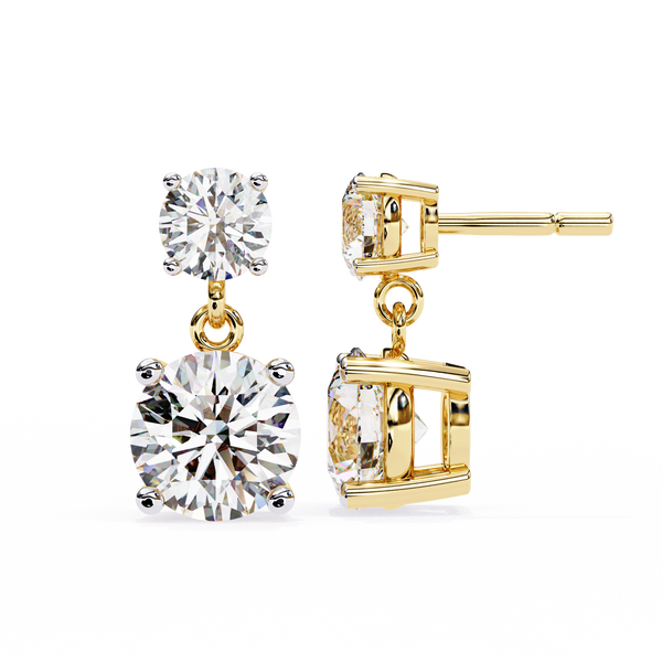 Solar Bloom – Round Diamond Double Halo Drop Earrings