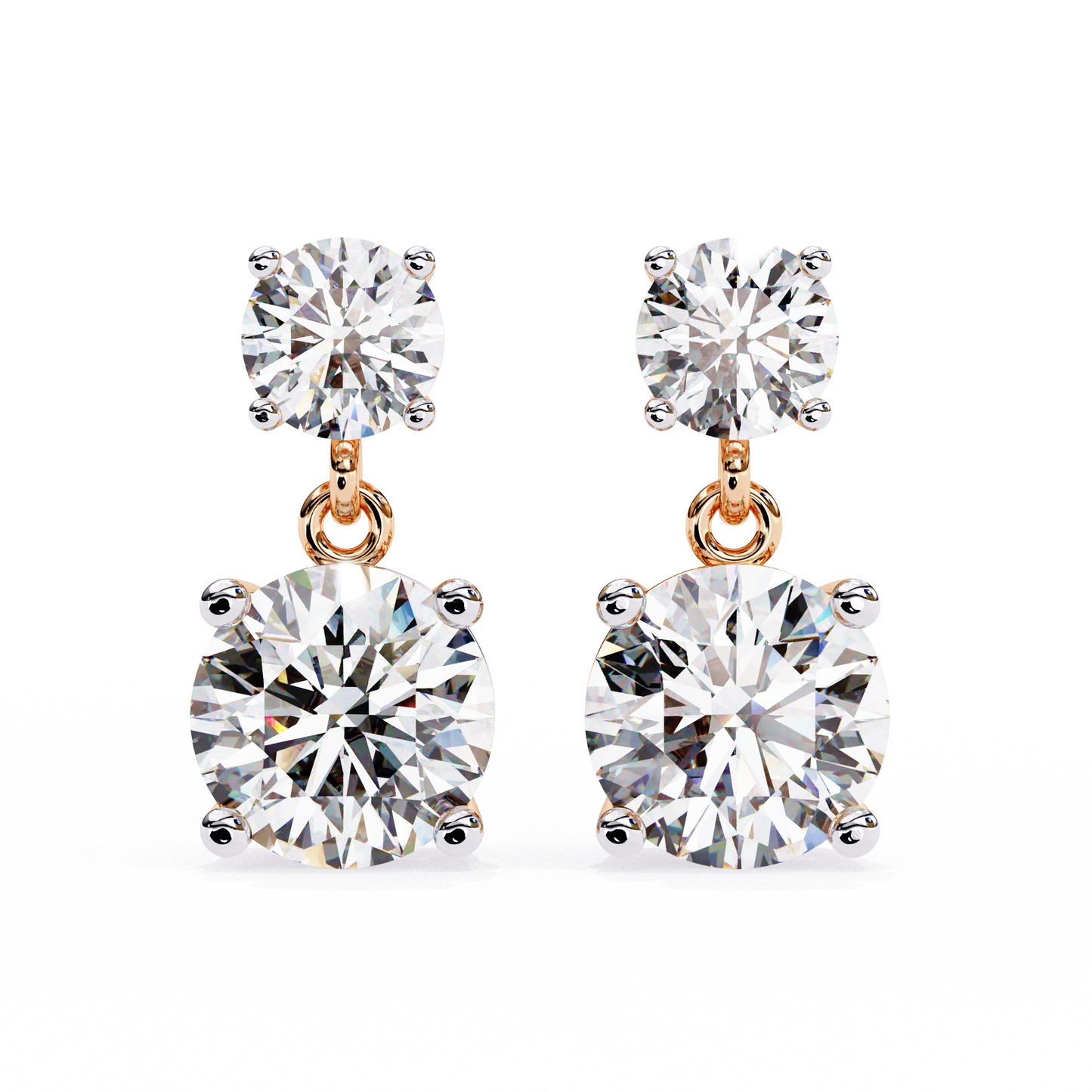 Solar Bloom – Round Lab Diamond Double Halo Drop Earrings