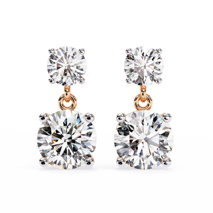 Solar Bloom – Round Lab Diamond Double Halo Drop Earrings