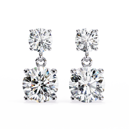 Solar Bloom – Round Lab Diamond Double Halo Drop Earrings