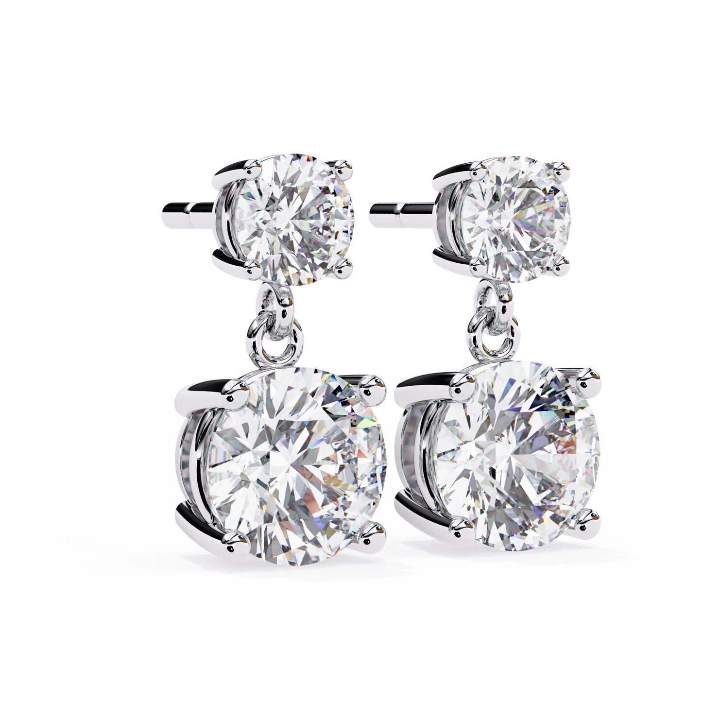 Solar Bloom – Round Lab Diamond Double Halo Drop Earrings