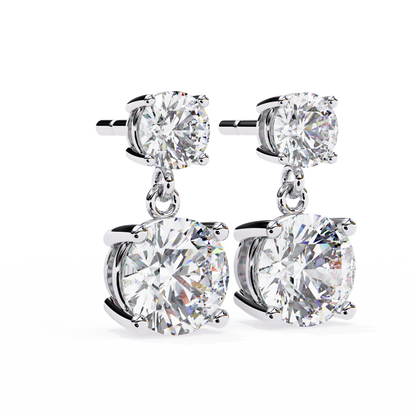 Solar Bloom – Round Lab Diamond Double Halo Drop Earrings