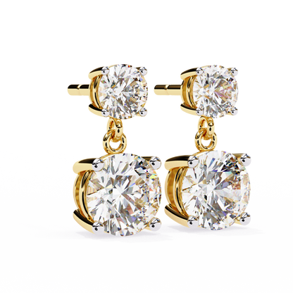 Solar Bloom – Round Lab Diamond Double Halo Drop Earrings