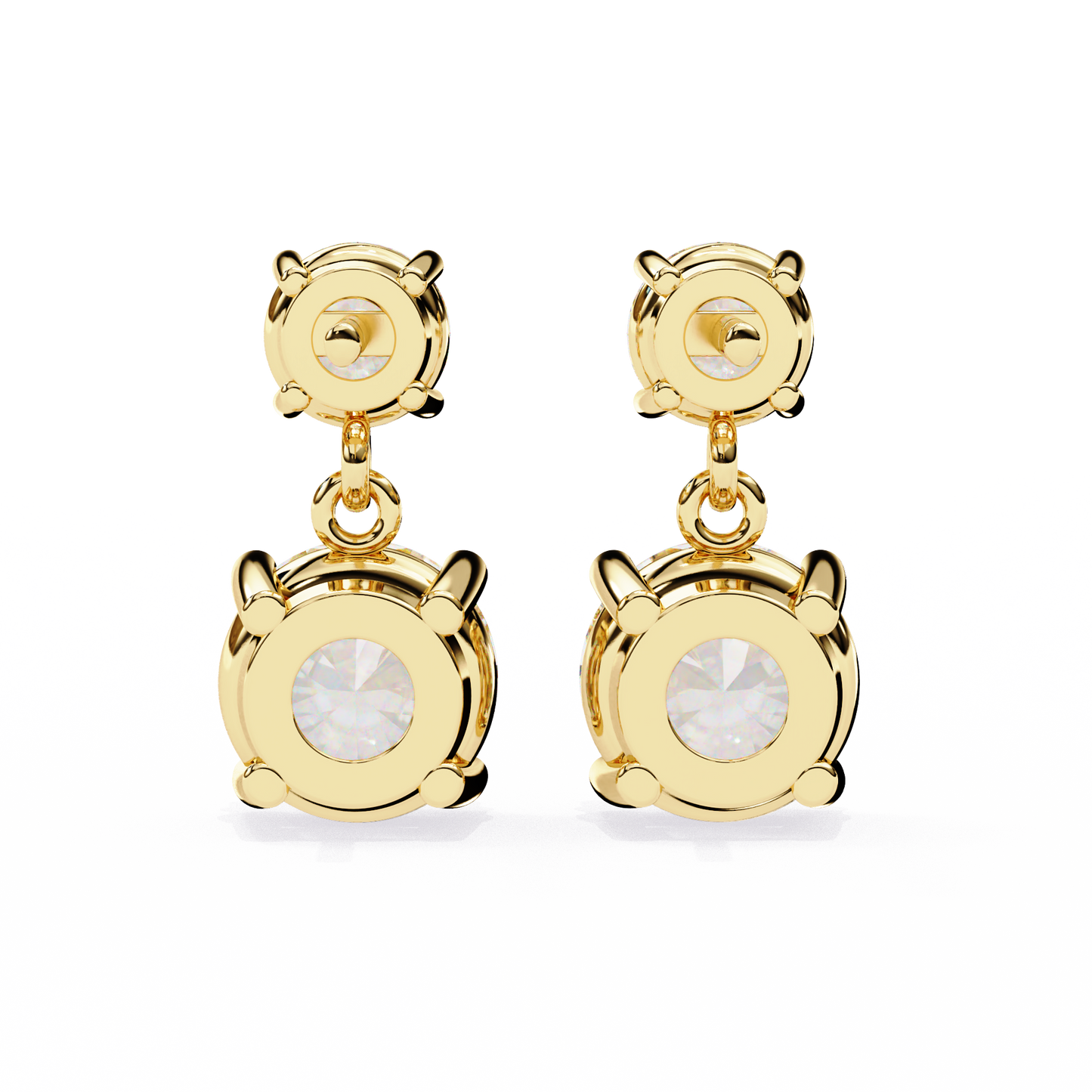 Solar Bloom – Round Lab Diamond Double Halo Drop Earrings