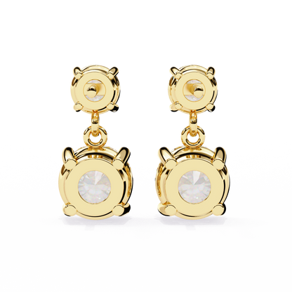 Solar Bloom – Round Lab Diamond Double Halo Drop Earrings
