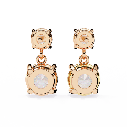 Solar Bloom – Round Lab Diamond Double Halo Drop Earrings