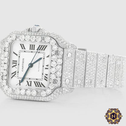 ICED OUT CARTIER
SANTOS 35MM
DIAMOND WATCH 14.7CT.