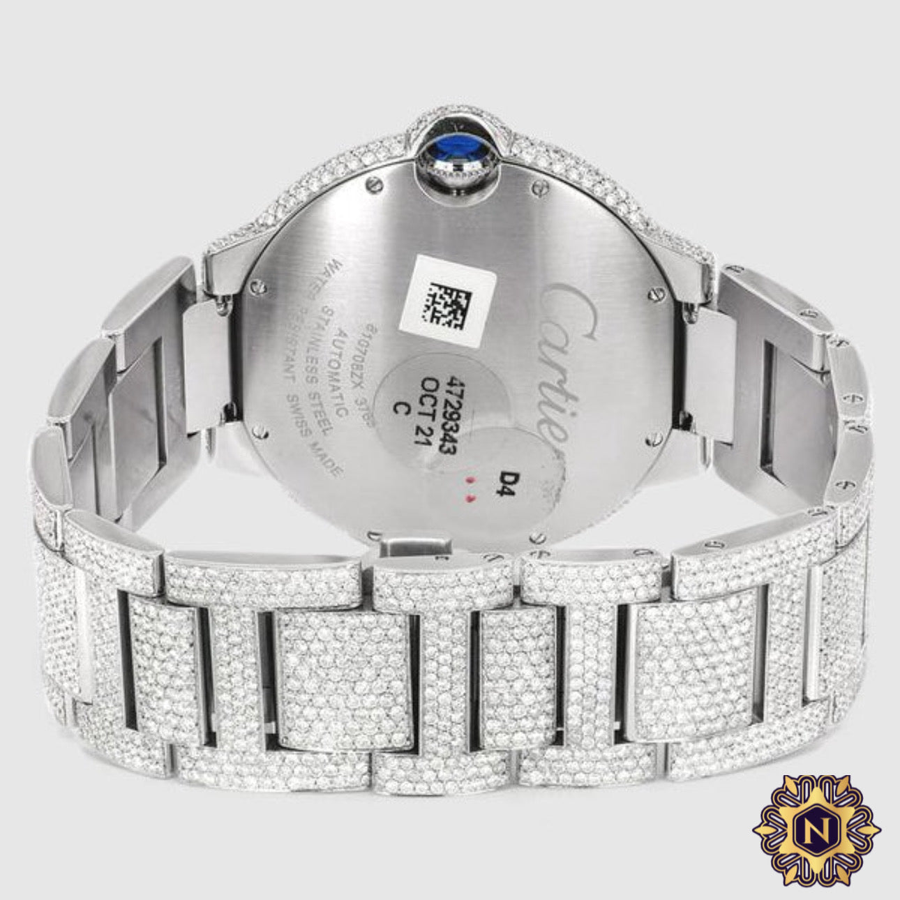 ICED OUT BALLON DE
CARTIER 42MM
STAINLESS STEEL
WATCH 25.2CT.