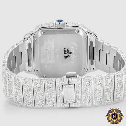 ICED OUT CARTIER
SANTOS 35MM
DIAMOND WATCH 14.7CT.