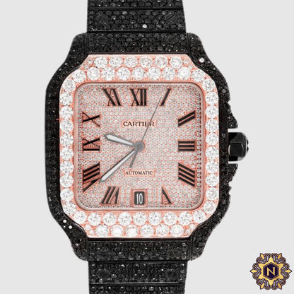 ICED OUT CARTIER
SANTOS 40MM BLACK
DIAMOND WATCH 23.5CT.