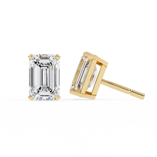 Emerald Gleam – Emerald Cut Diamond Solitaire Studs