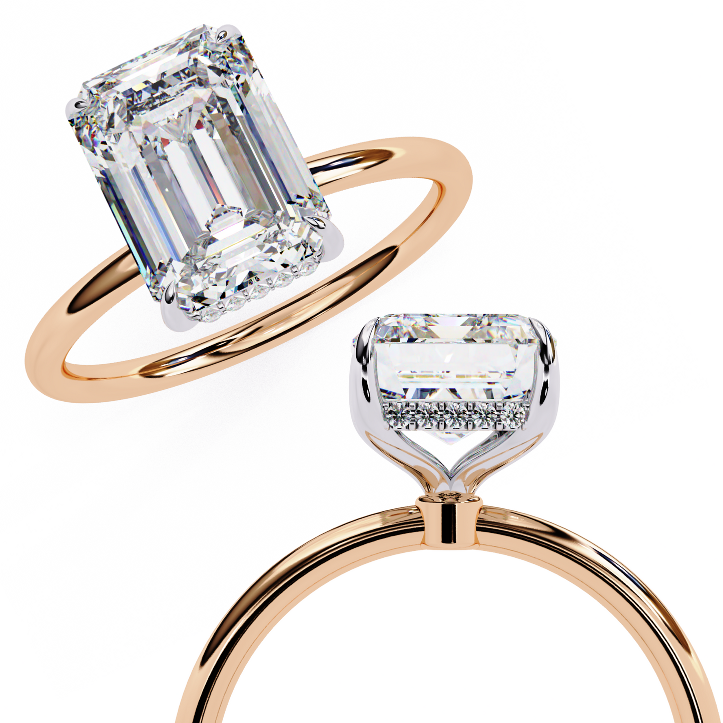Emerald Crestline – Lab Diamond Ring with Double-Row Shank in 14K Gold