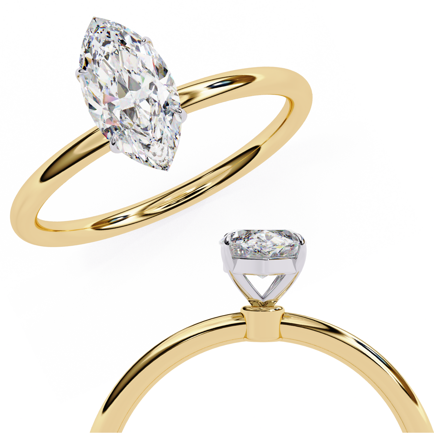 Marquise Edge – Lab Diamond Ring with Tapered Shank in 14K Gold