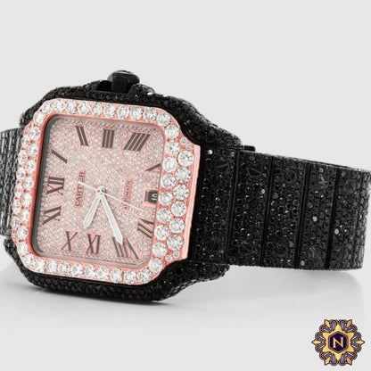 ICED OUT CARTIER
SANTOS 40MM BLACK
DIAMOND WATCH 23.5CT.