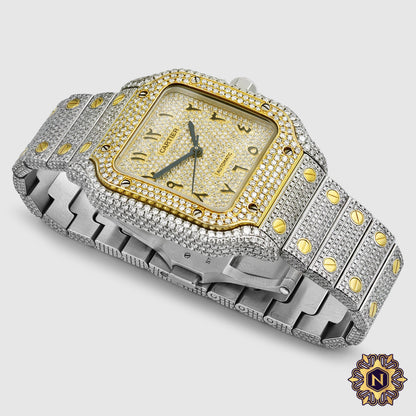 ICED OUT CARTIER
SANTOS 35MM TWO-TONE MEDIUM WATCH 15.5CT.