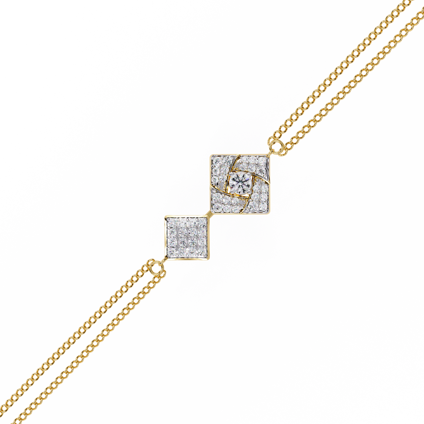 Twin Diamond Tiles – Diamond Modular Connector in 14K Gold