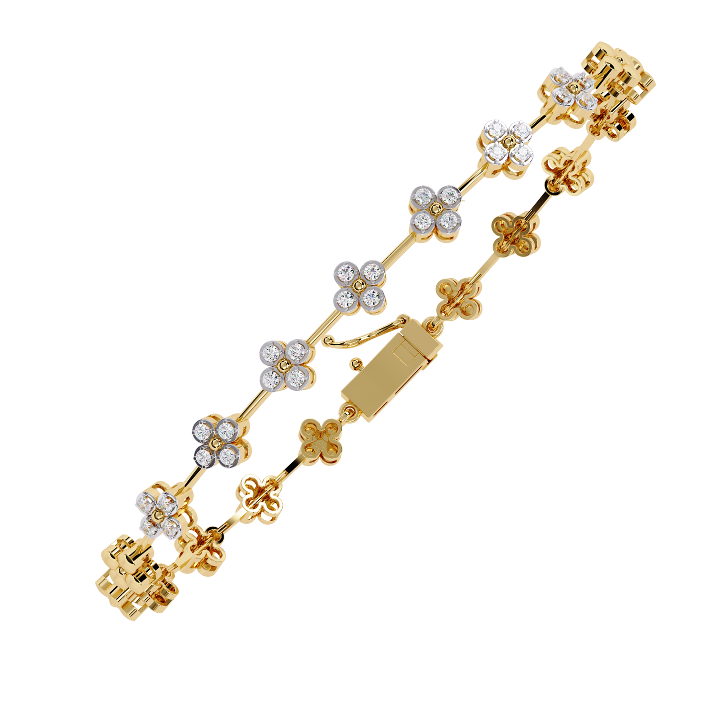 Fleur Charm – Petite Floral Diamond Bracelet in 14K Gold