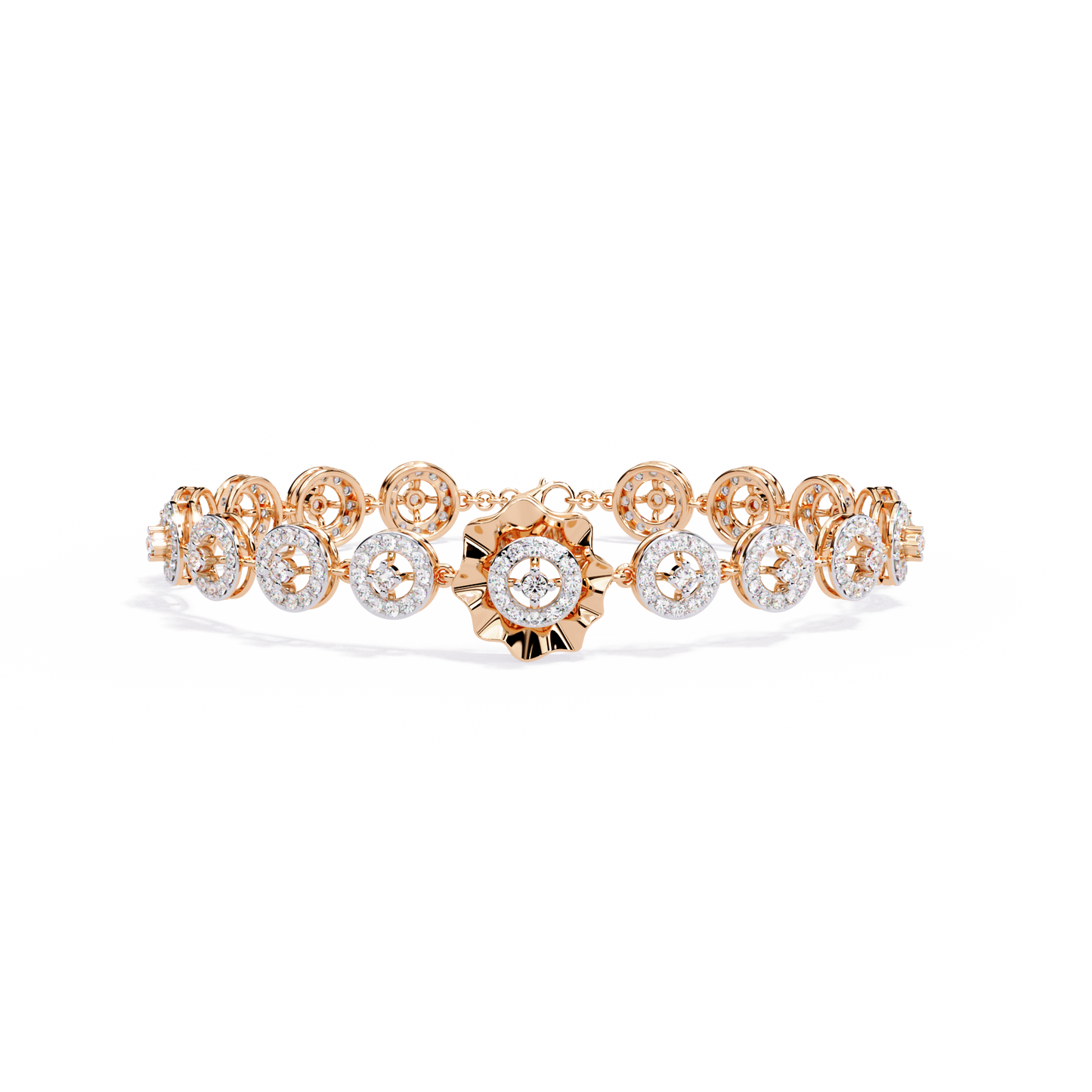 Celestial Radiance – Diamond Circle Link Bracelet in 14K Gold