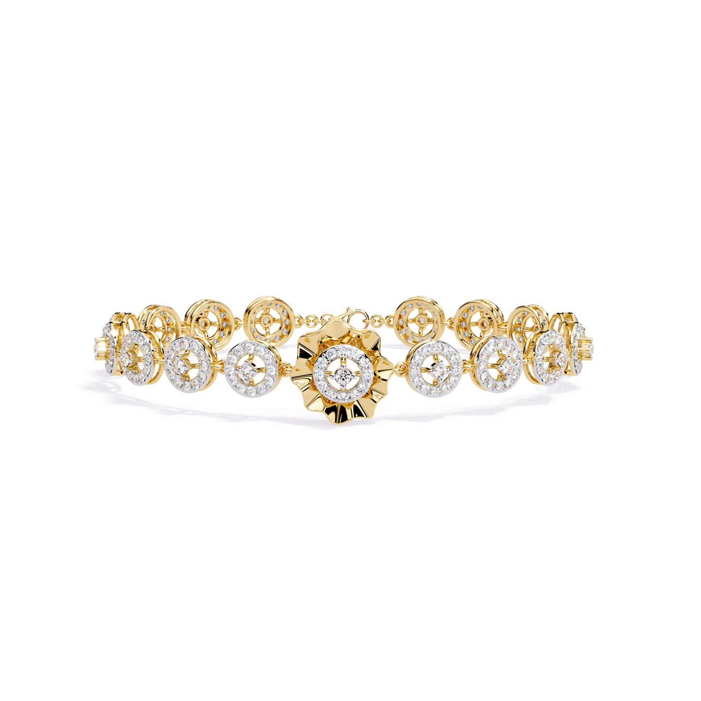 Celestial Radiance – Diamond Circle Link Bracelet in 14K Gold