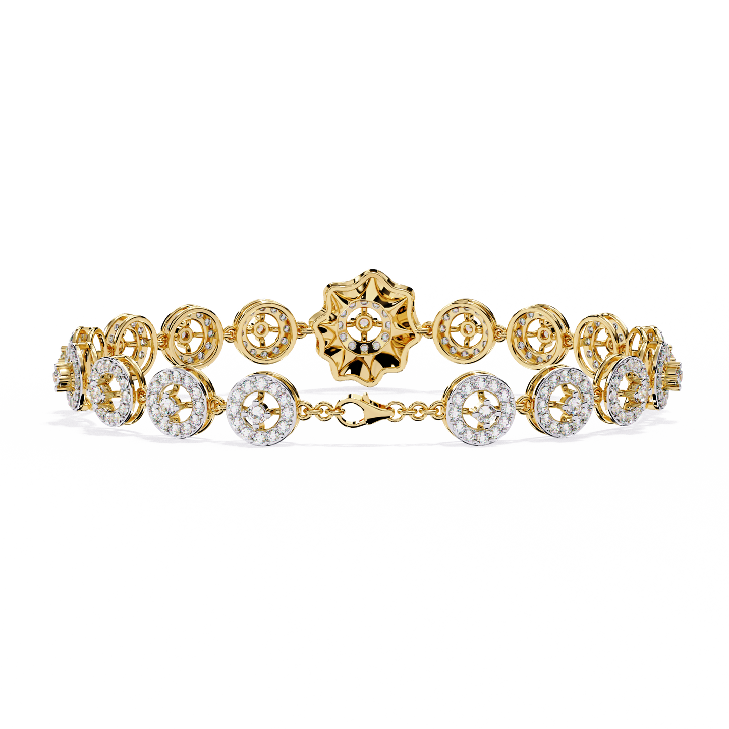 Celestial Radiance – Diamond Circle Link Bracelet in 14K Gold