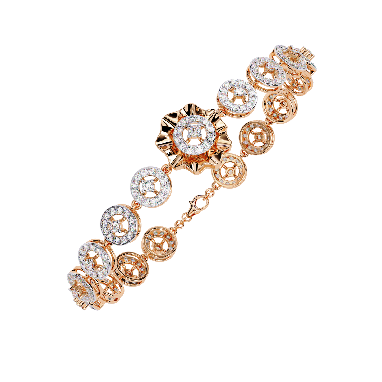 Celestial Radiance – Diamond Circle Link Bracelet in 14K Gold