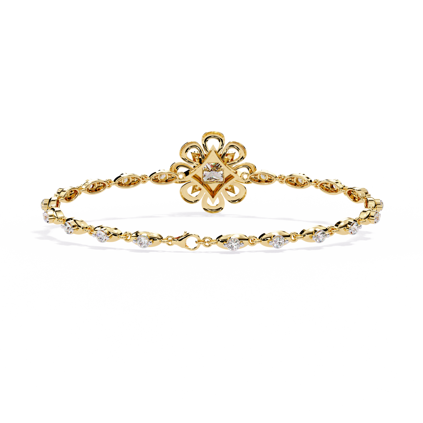Royal Bloom – Princess Cut Centerpiece Diamond Bracelet in 14K Gold