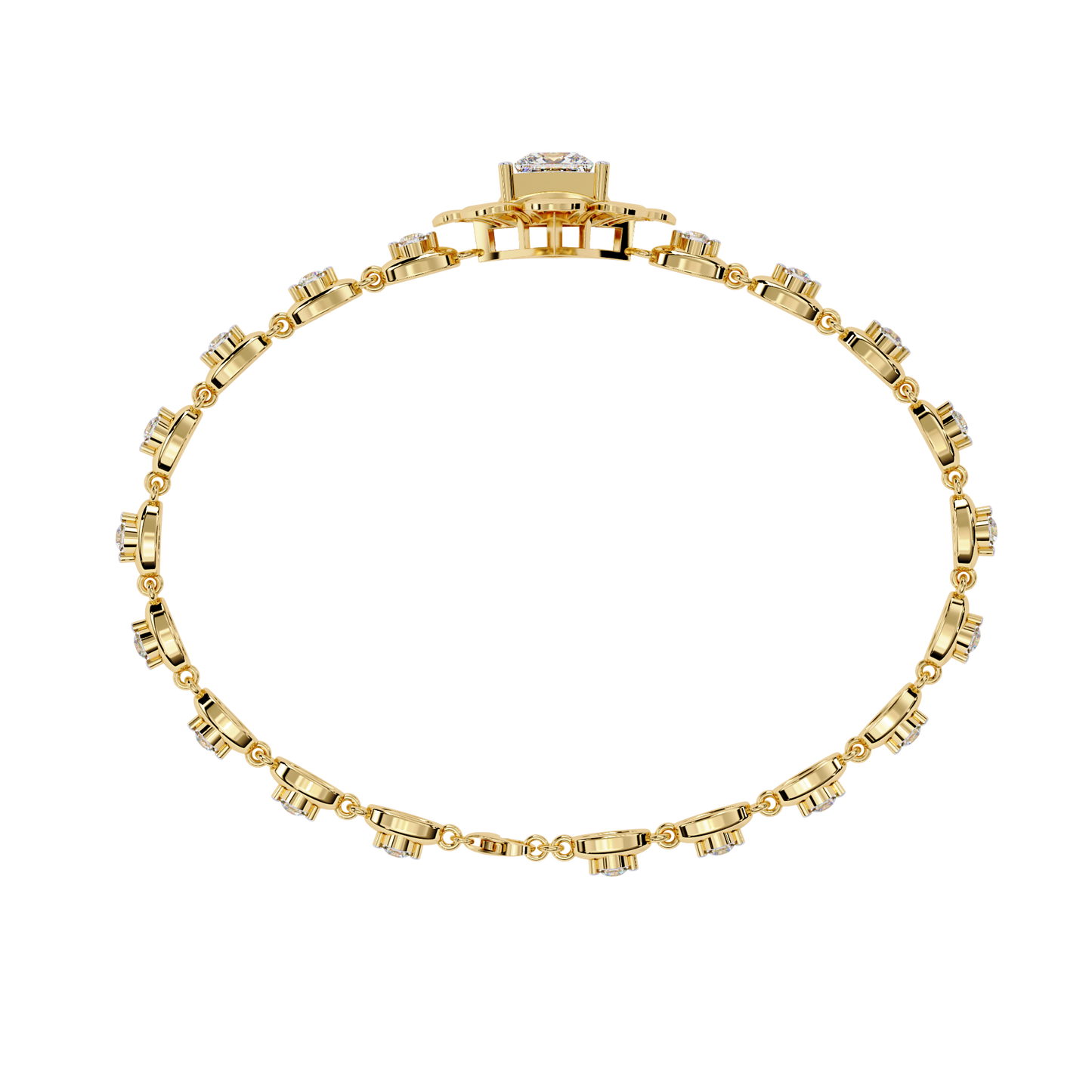 Royal Bloom – Princess Cut Centerpiece Diamond Bracelet in 14K Gold
