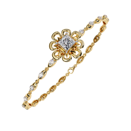 Royal Bloom – Princess Cut Centerpiece Diamond Bracelet in 14K Gold