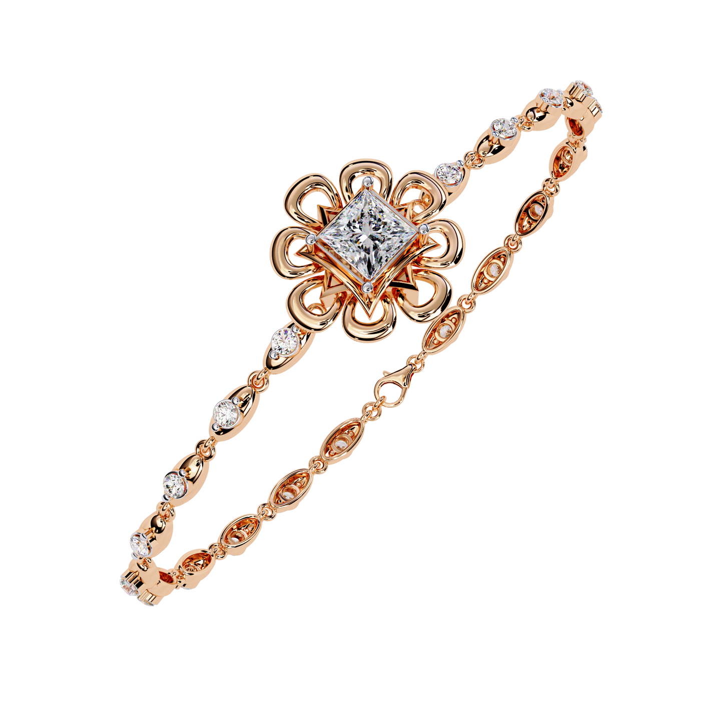 Royal Bloom – Princess Cut Centerpiece Diamond Bracelet in 14K Gold